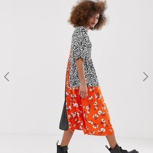 COLLUSION mixed print smock dress